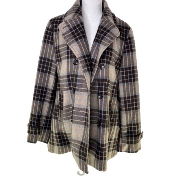 Lands End Wool Plaid Double Breasted Coat - Picture 3 of 16
